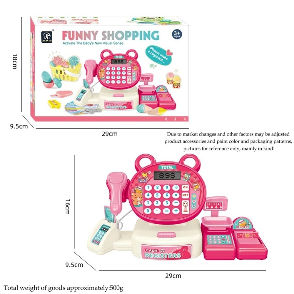 Kids Supermarket Toy Play Cash Register With Shopping Cart Role Play Set 7