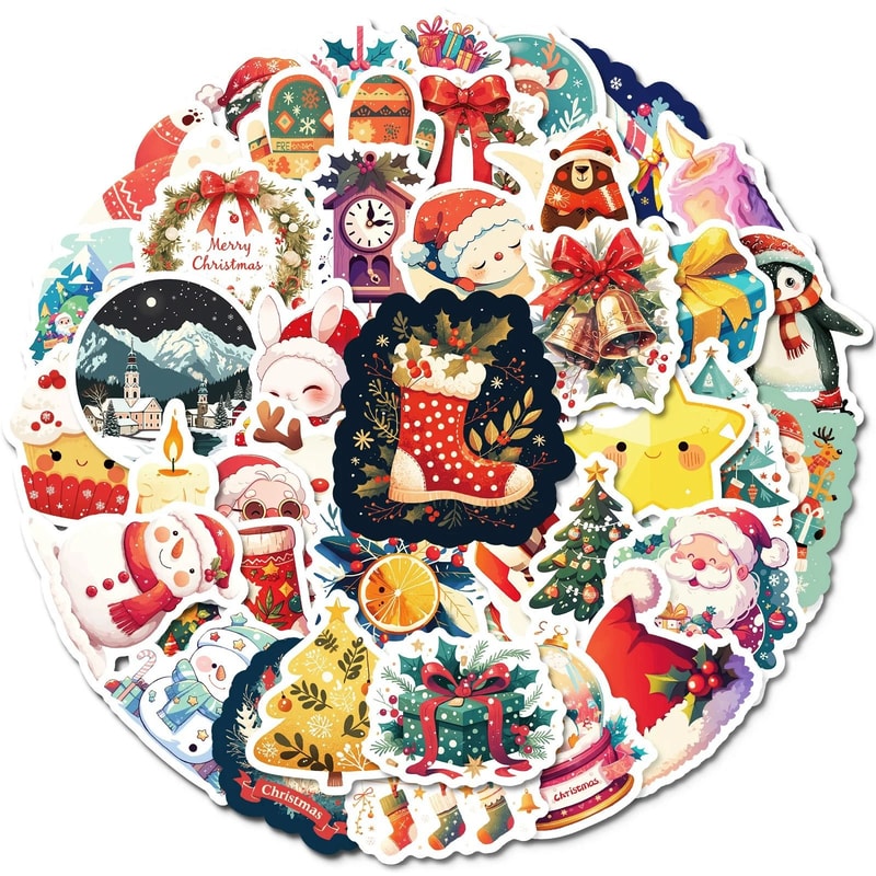 Cute Christmas And New Year Cartoon Stickers Pack 50pcs 2