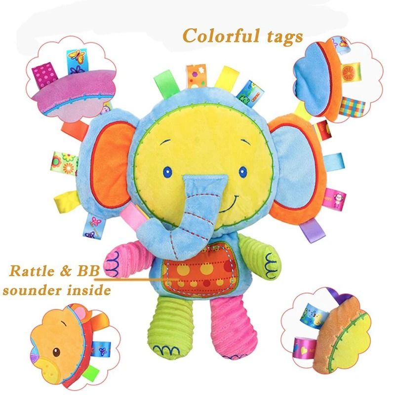 Baby Elephant Lovey Plush Sensory Toy With Rattle And Bell 9