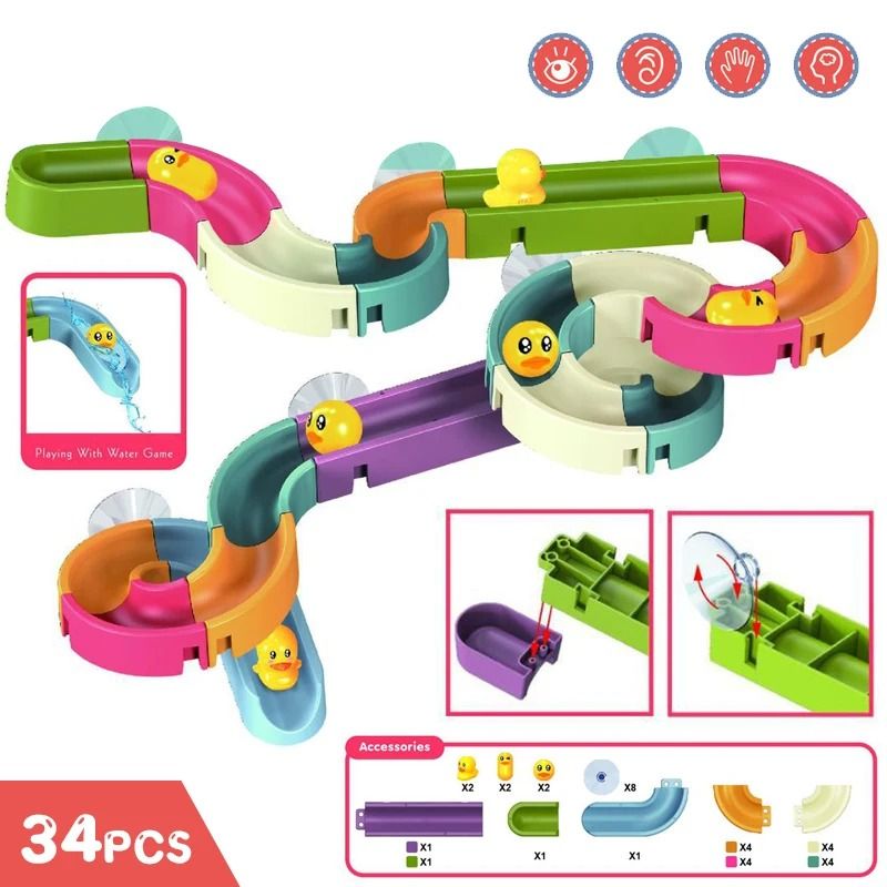 Rainbow Bath Water Slide Toy Duck Track Educational Shower Play Set For Kids 3