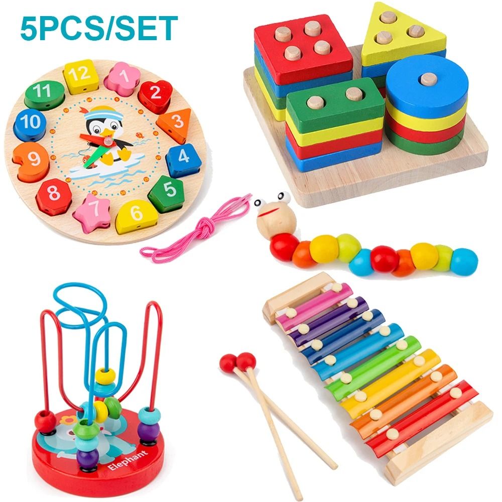 Montessori Wooden Toy Set Baby Learning Puzzle Educational Development Toys 1