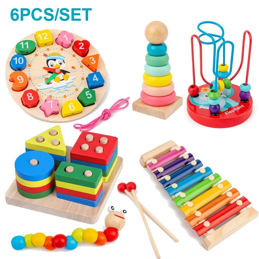Montessori Wooden Toy Set Baby Learning Puzzle Educational Development Toys 2