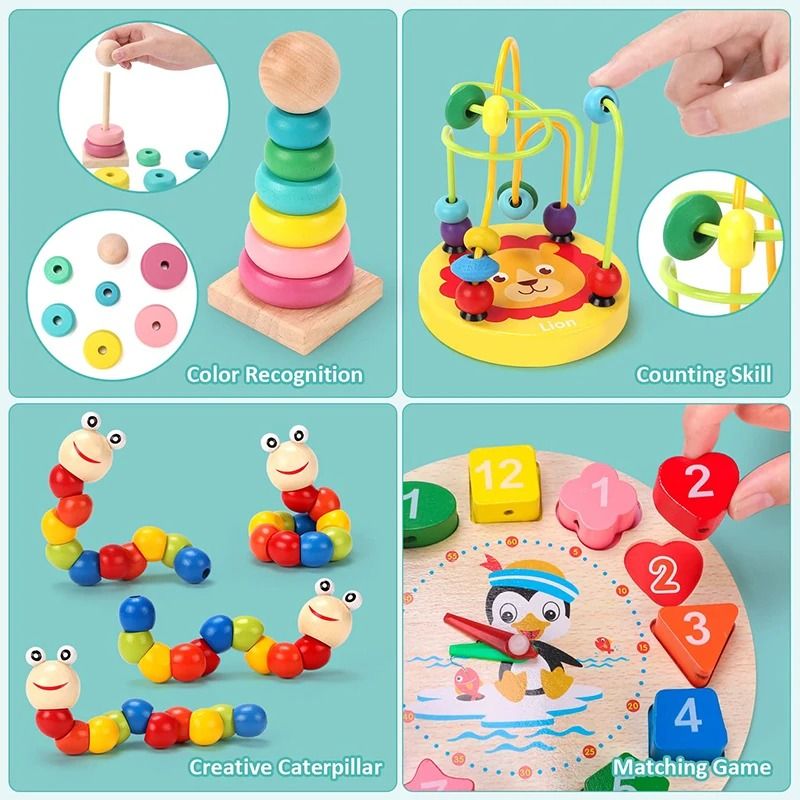 Montessori Wooden Toy Set Baby Learning Puzzle Educational Development Toys 3