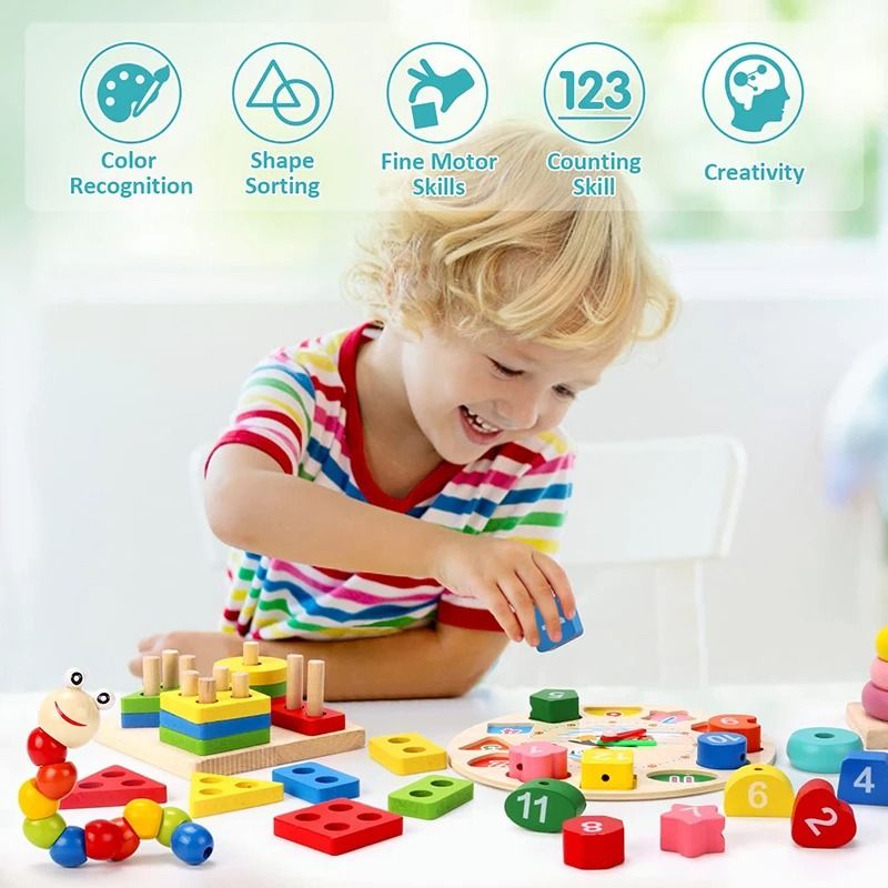 Montessori Wooden Toy Set Baby Learning Puzzle Educational Development Toys 8