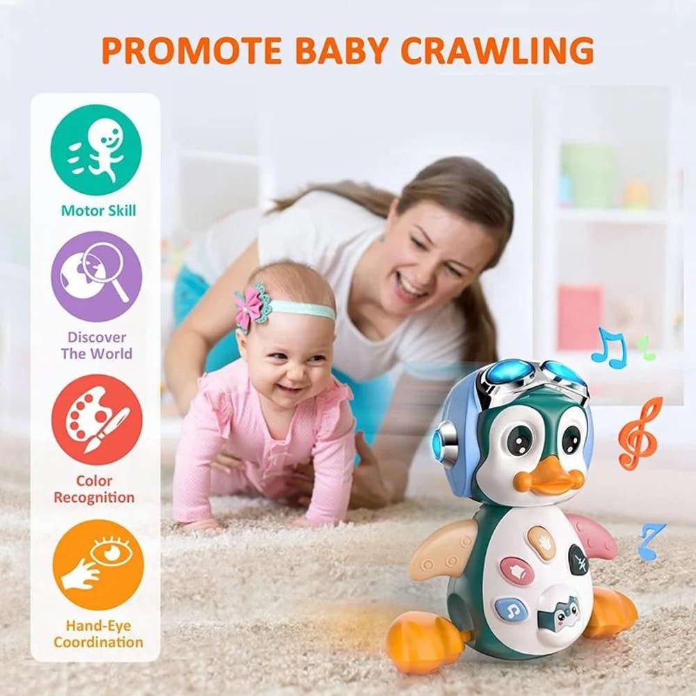 Musical Crawling Penguin Toy Interactive Light Up Moving Baby Toy 4