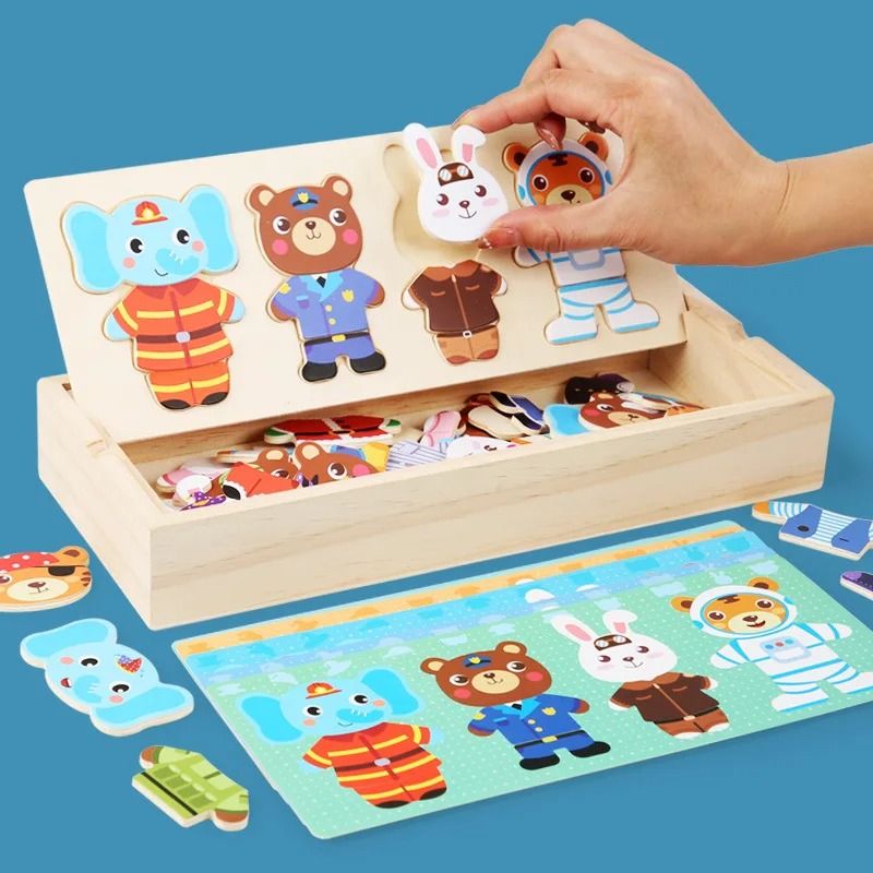 Wooden Dress Up Puzzle Animal Jigsaw Educational Toy For Kids 1
