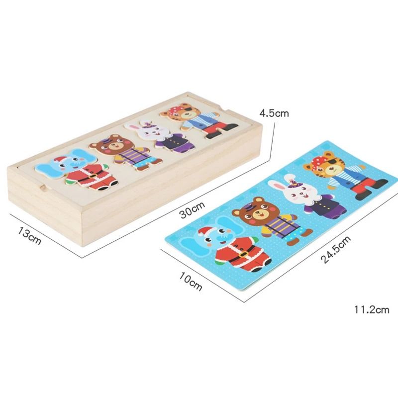 Wooden Dress Up Puzzle Animal Jigsaw Educational Toy For Kids 3