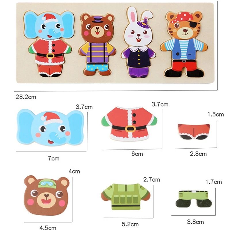Wooden Dress Up Puzzle Animal Jigsaw Educational Toy For Kids 4