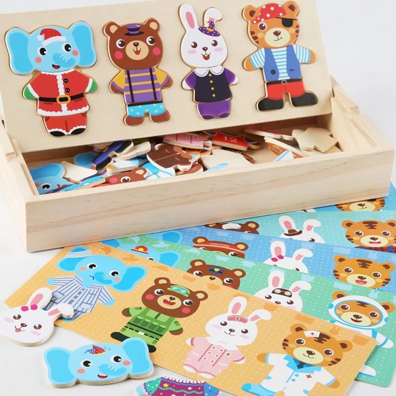 Wooden Dress Up Puzzle Animal Jigsaw Educational Toy For Kids 5