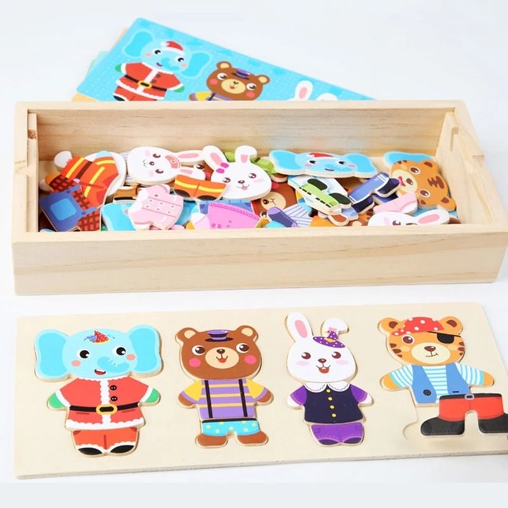 Wooden Dress Up Puzzle Animal Jigsaw Educational Toy For Kids 6