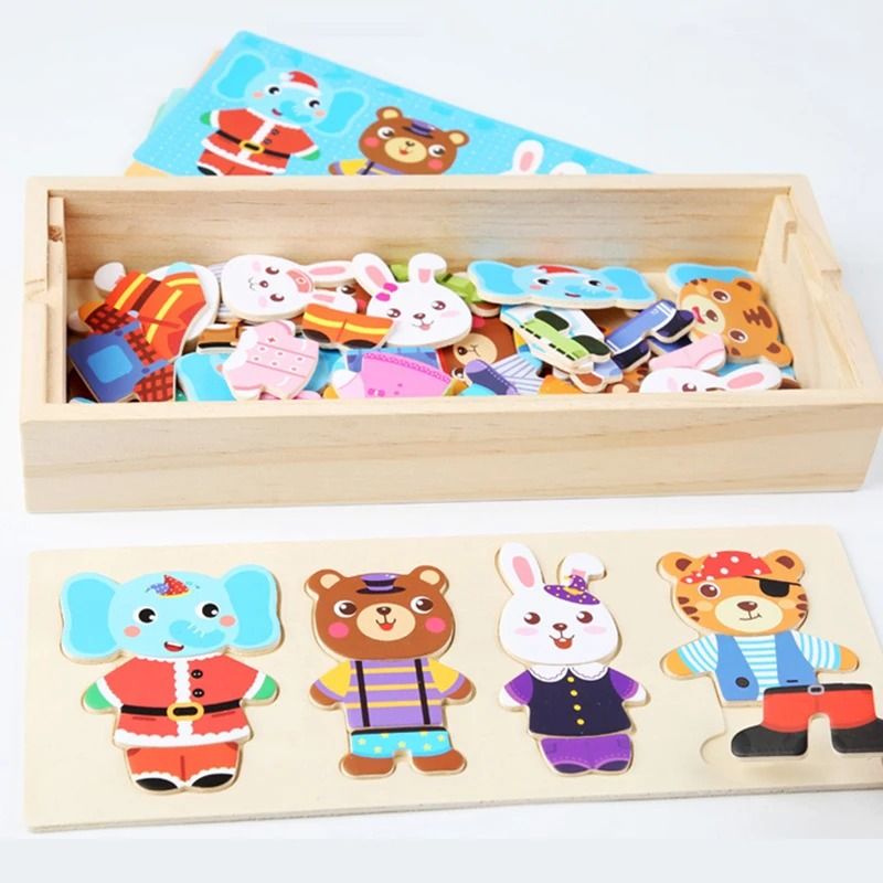 Wooden Dress Up Puzzle Animal Jigsaw Educational Toy For Kids 6