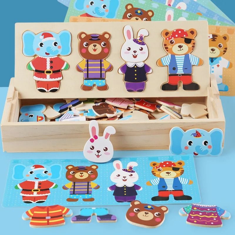 Wooden Dress Up Puzzle Animal Jigsaw Educational Toy For Kids 7