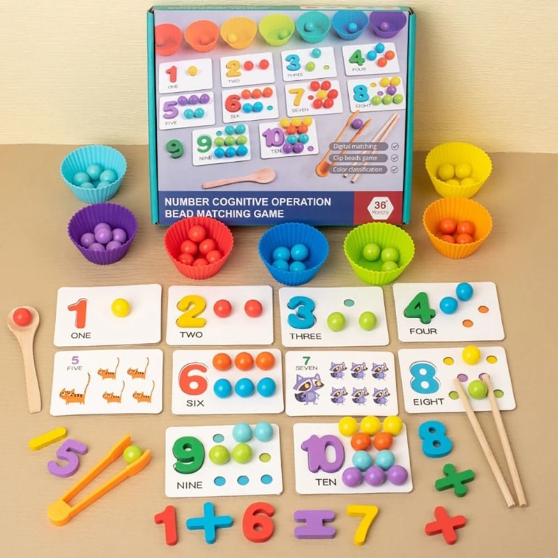Montessori Math Counting Clip Beads Sorting Toy Fine Motor Learning Game 4
