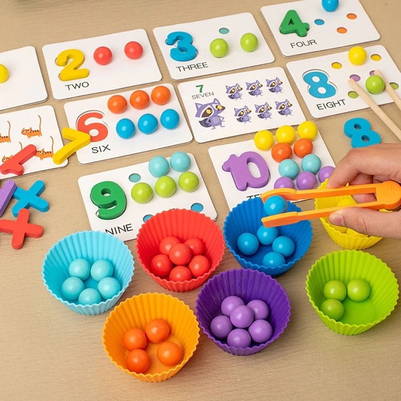 Montessori Math Counting Clip Beads Sorting Toy Fine Motor Learning Game 5
