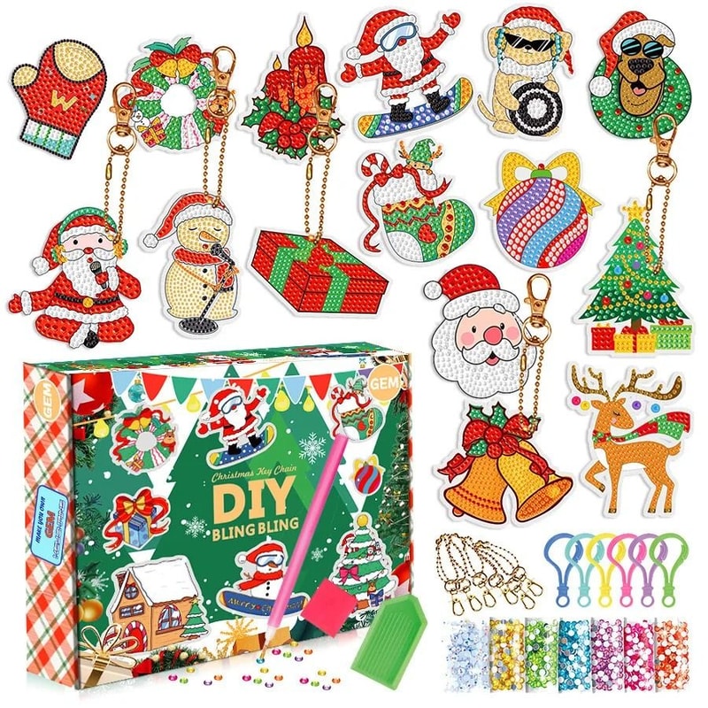 Christmas Diamond Painting Keychain DIY 5D Diamond Art Craft Kit 9