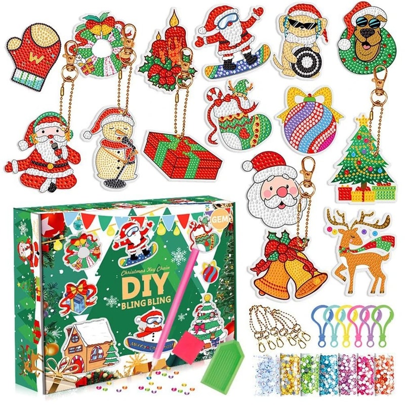 Christmas Diamond Painting Keychain DIY 5D Diamond Art Craft Kit 16