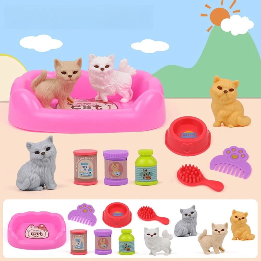 Mini Pet Play House Pretend Play Cat Dog Kennel Bathtub Toy Set 2