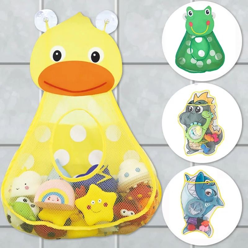 Bath Toy Storage Mesh Net Organizer With Suction Cups Duck Frog Design 16