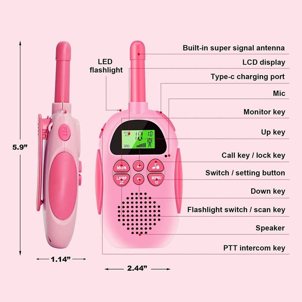 Rechargeable Kids Walkie Talkies Long Range 2 Way Radio Set 2