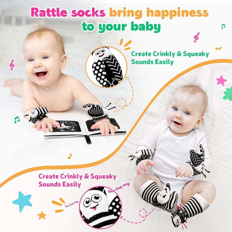 Baby Rattles Toys Set Wrist Rattle Socks And Foot Finder For Newborns 13