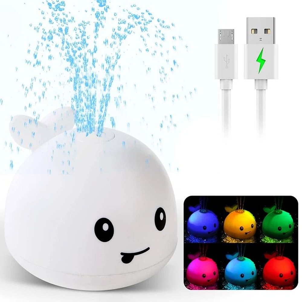 Rechargeable Baby Bath Toy Light Up Whale Water Spray 3