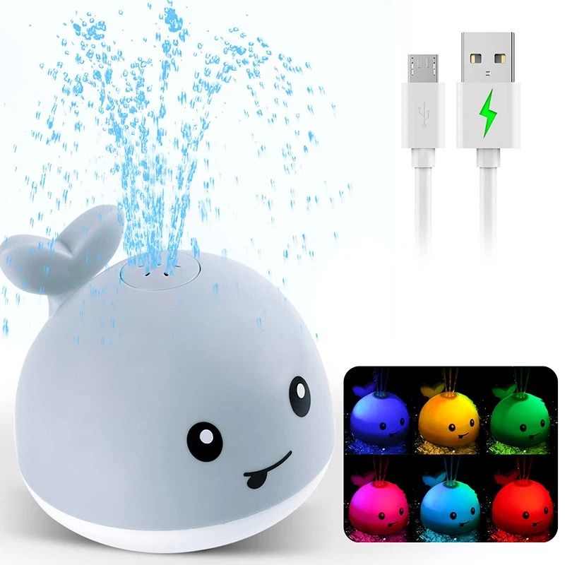 Rechargeable Baby Bath Toy Light Up Whale Water Spray 10