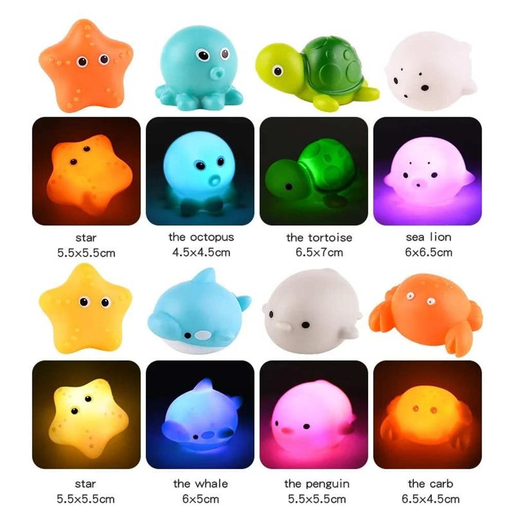 Baby Bath Toy LED Light Up Floating Animal Water Toy 12