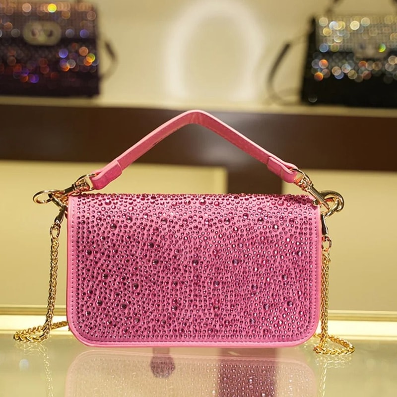 Sparkling Diamond Studded Small Square Crossbody Handbag 15