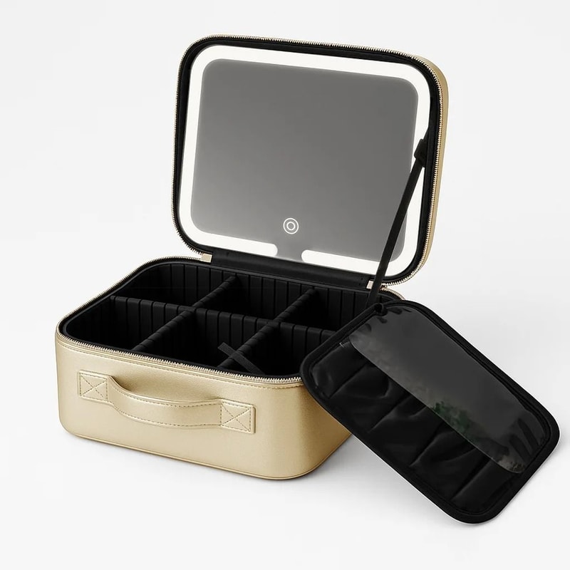 Makeup Bag With LED Mirror Large Capacity Waterproof Organizer 0