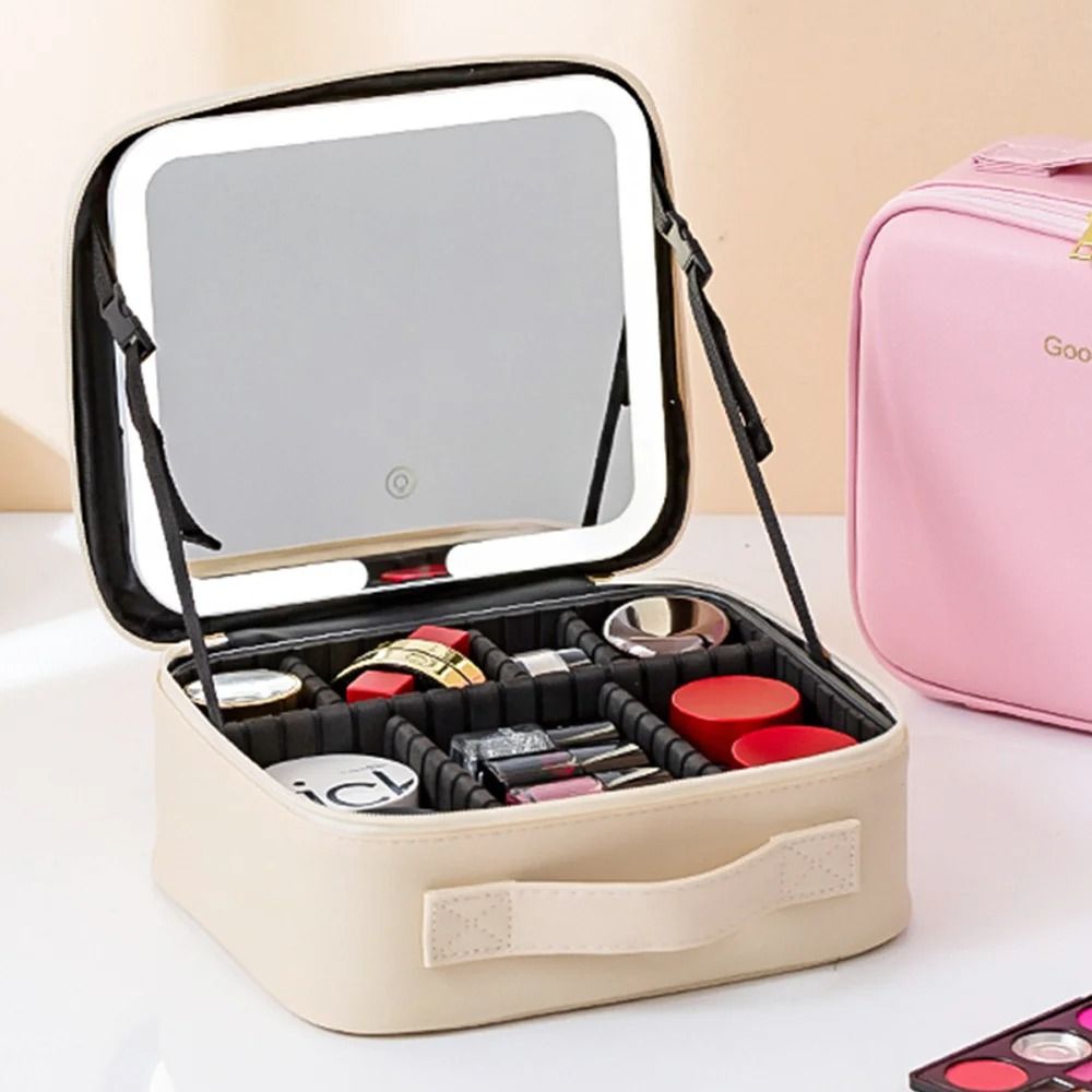 Makeup Bag With LED Mirror Large Capacity Waterproof Organizer 15
