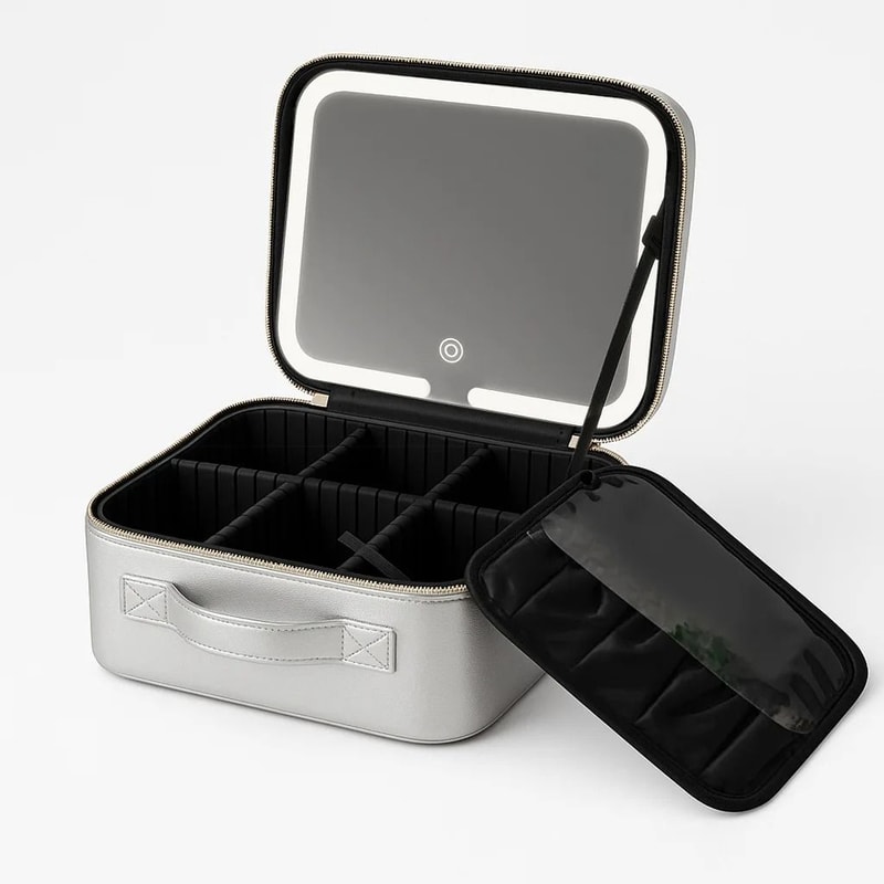 Makeup Bag With LED Mirror Large Capacity Waterproof Organizer 1