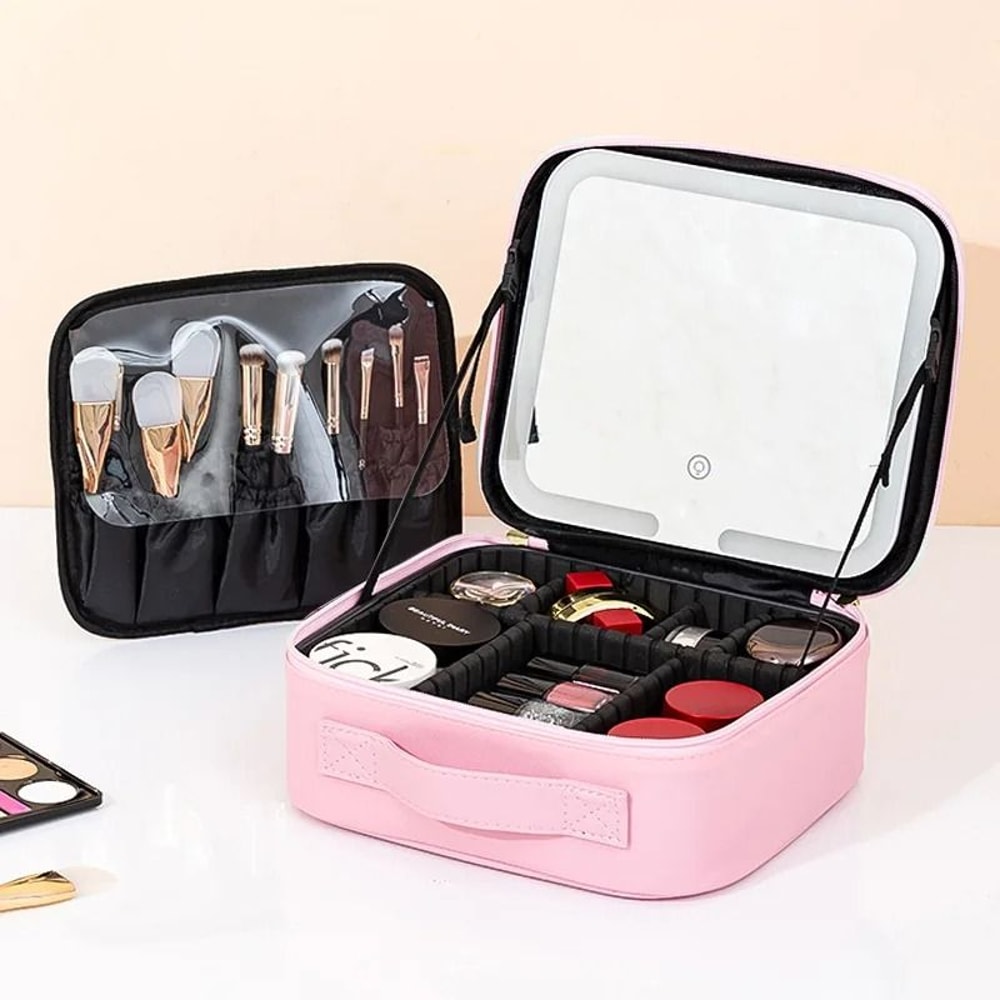 Makeup Bag With LED Mirror Large Capacity Waterproof Organizer 3