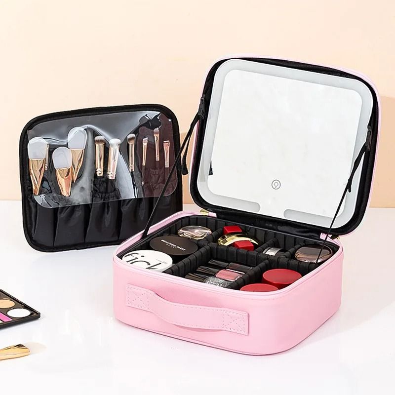 Makeup Bag With LED Mirror Large Capacity Waterproof Organizer 3
