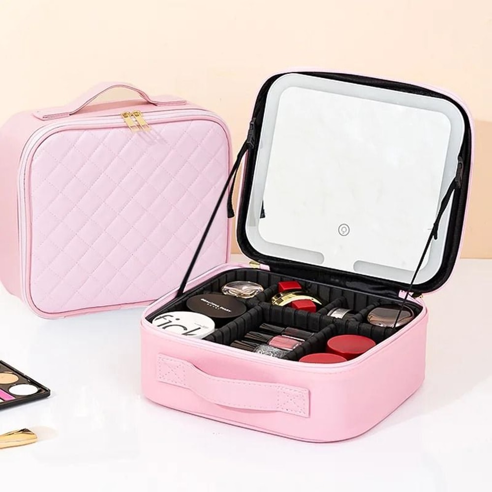 Makeup Bag With LED Mirror Large Capacity Waterproof Organizer 10