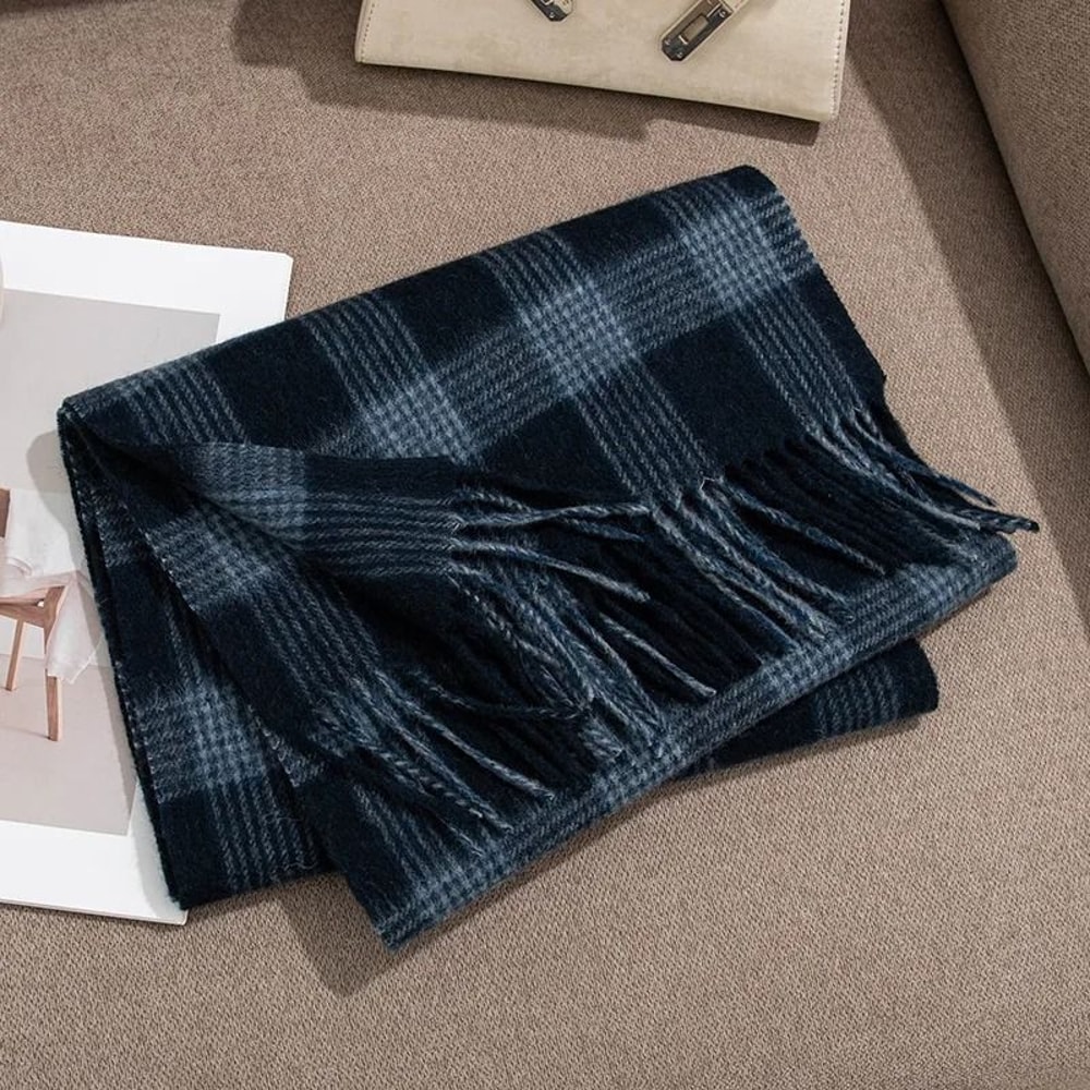 Unisex Wool Winter Scarf Thick Plaid Warm Autumn Wrap 2