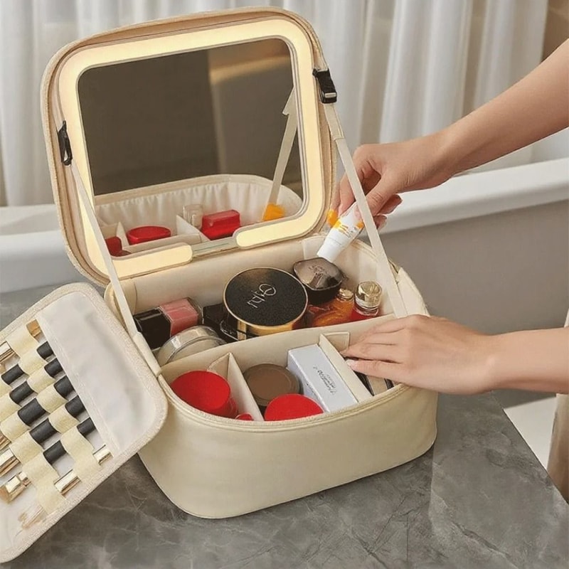High End Makeup Bag With LED Mirror Large Capacity Travel Organizer 4