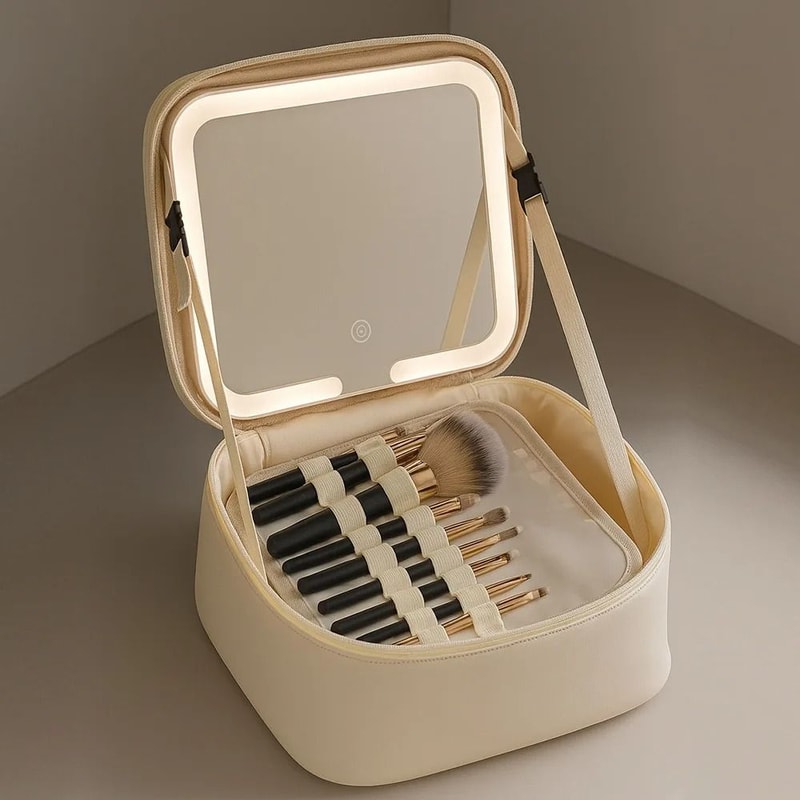 High End Makeup Bag With LED Mirror Large Capacity Travel Organizer 7