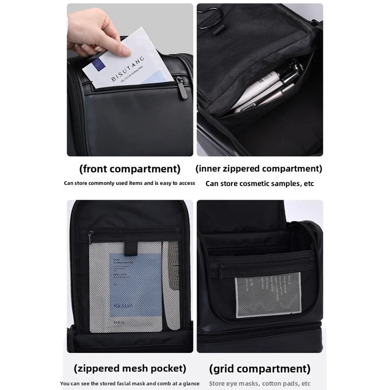 Mens Grooming Bag Hanging Toiletry Organizer Large Capacity 7