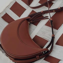 french style genuine leather crescent shoulder crossbody bag