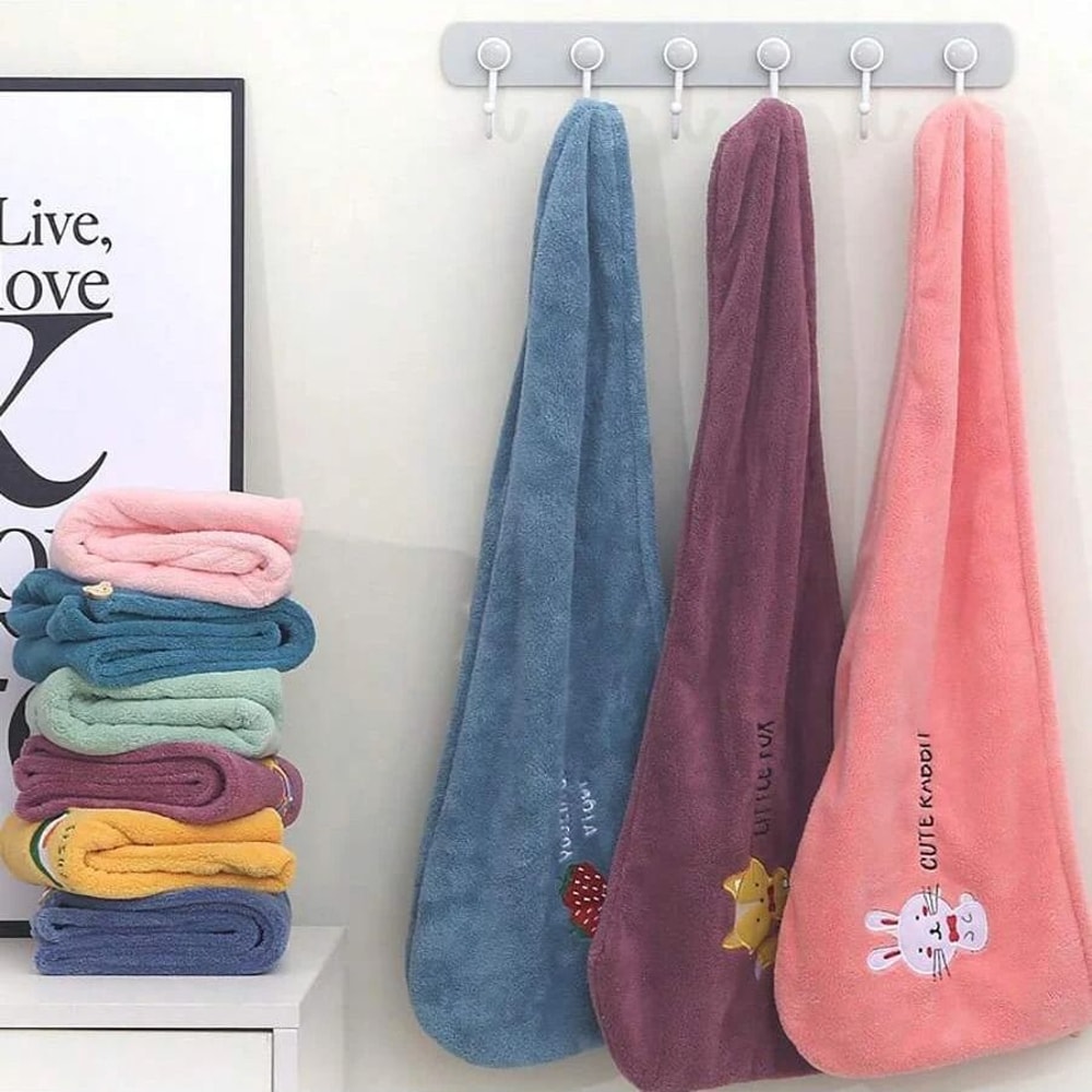 Embroidered Coral Fleece Hair Drying Cap Quick Dry Microfiber Hair Towel 8