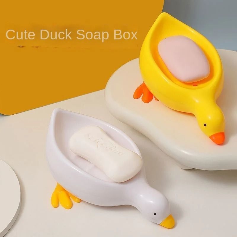 Cute Duck Soap Dish With Drain Non Slip Bathroom Soap Holder 5