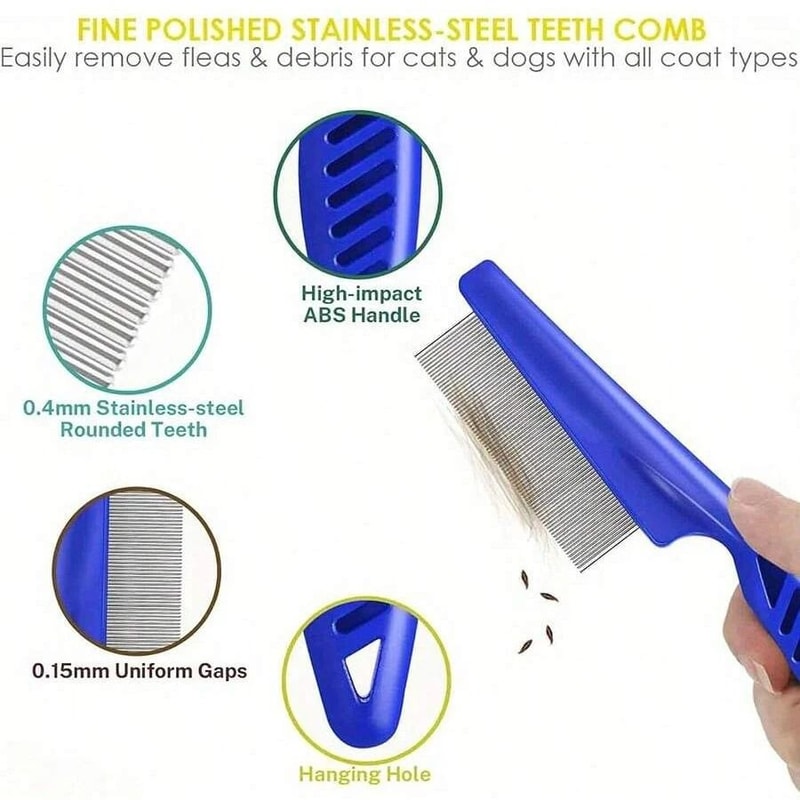 Professional Stainless Steel Flea And Tear Stain Grooming Comb Set For Dogs And Cats 7