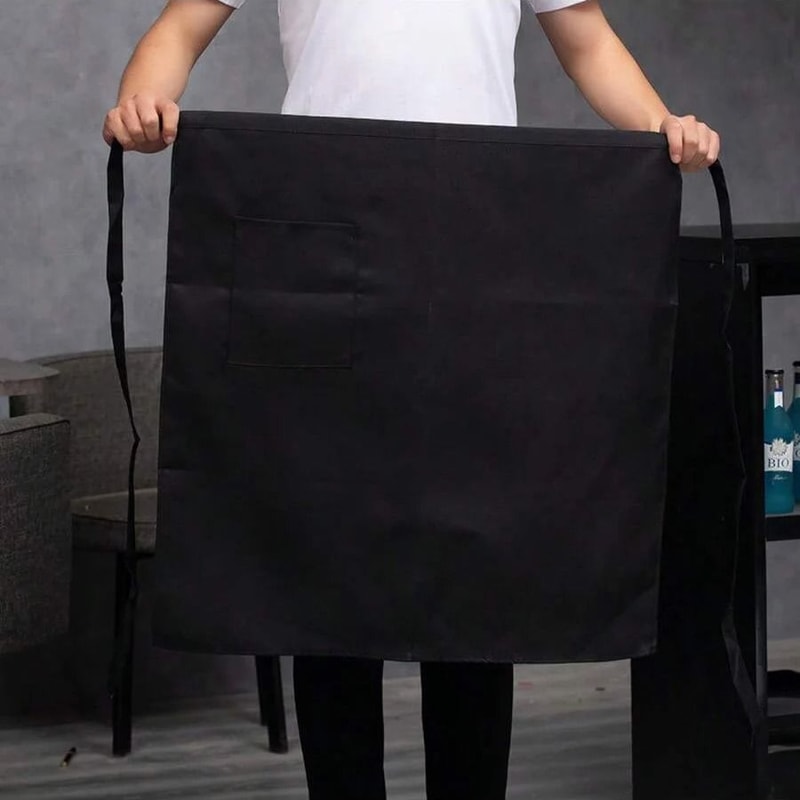 Black Half Apron With Pockets For Chef Waiter And Restaurant Use 4