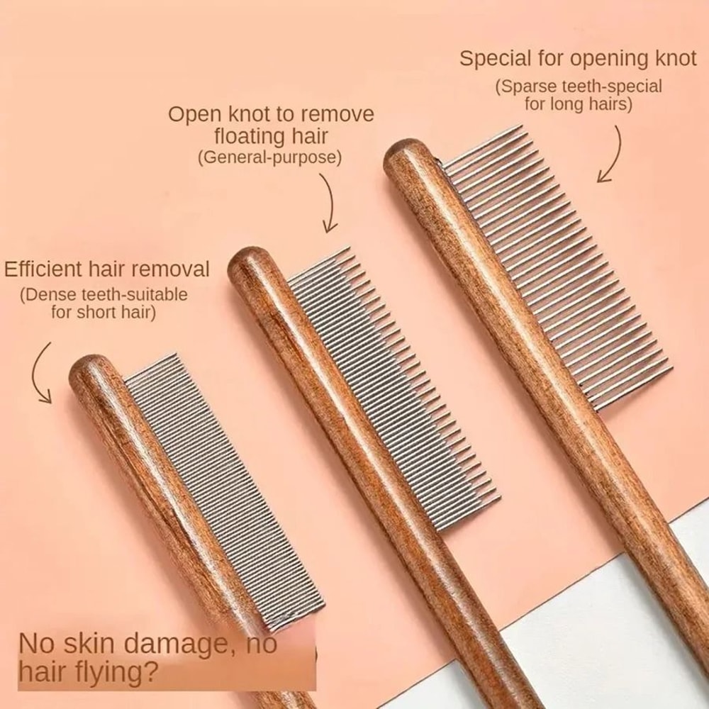 Solid Wood Pet Comb For Cat And Dog Hair Removal And Grooming Care 4