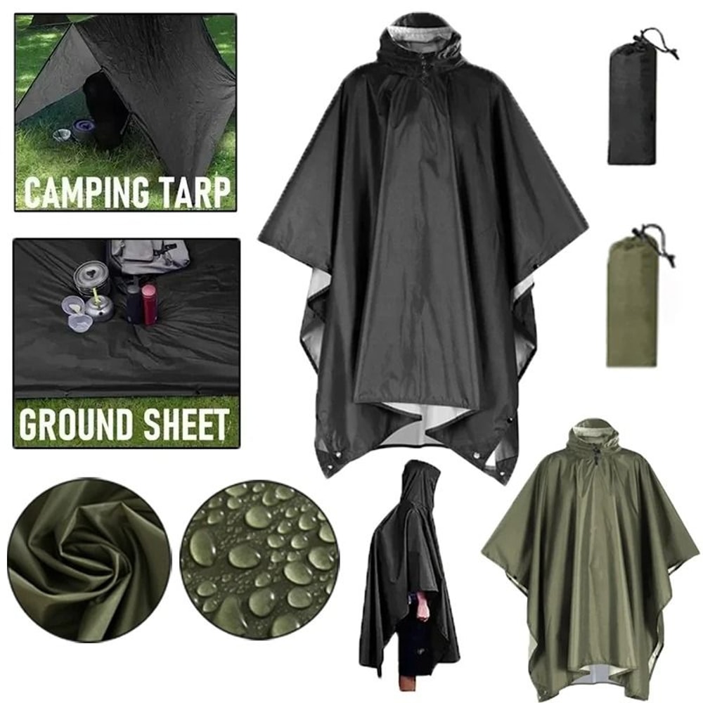 3 In 1 Waterproof Military Rain Poncho For Camping Hiking And Travel 8
