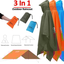 3 in 1 long waterproof rain poncho with hood and sleeves for outdoor use