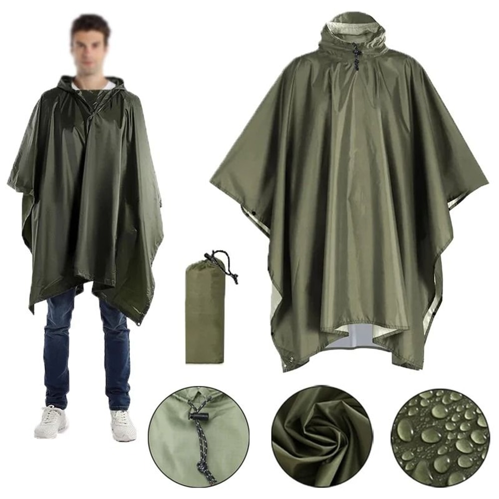 3 In 1 Waterproof Military Rain Poncho With Hood And Sleeves For Outdoor Use 1