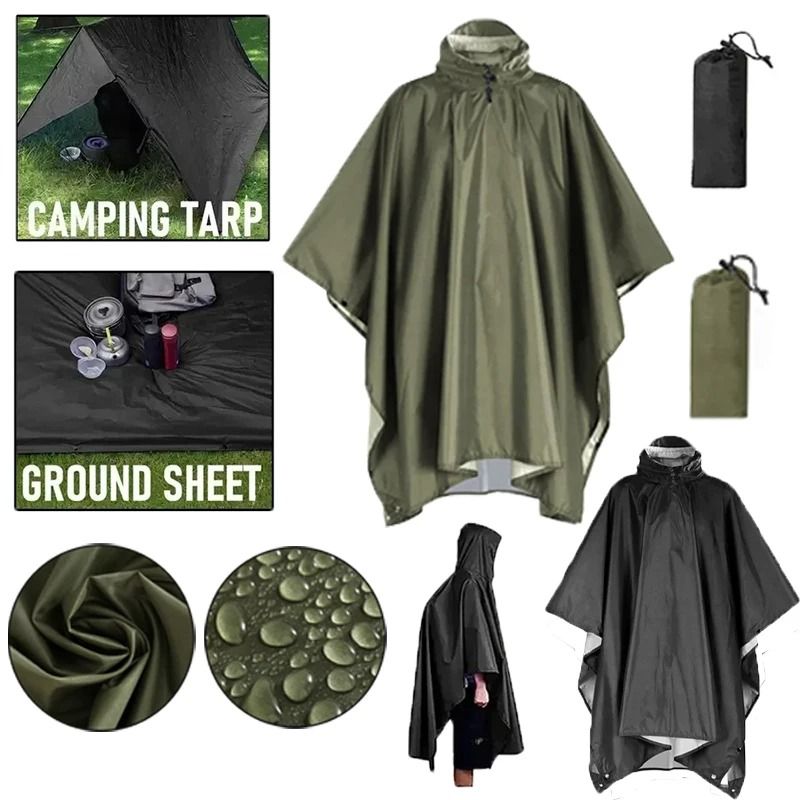 3 In 1 Waterproof Military Rain Poncho With Hood And Sleeves For Outdoor Use 8