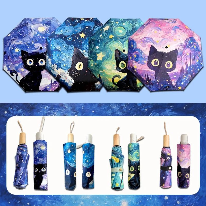 Automatic Cat Print Sun And Rain Umbrella Portable UV Protection Travel Umbrella 0