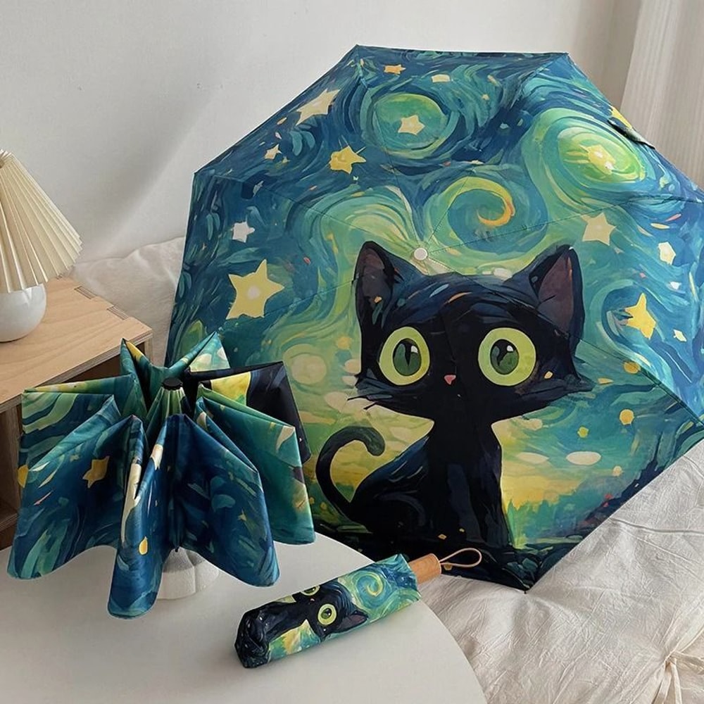 Automatic Cat Print Sun And Rain Umbrella Portable UV Protection Travel Umbrella 10